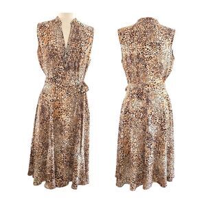 Nanette Lepore Leopard Print Fit & Flare Casual Day Dress Sz 8 Sleeveless Belted